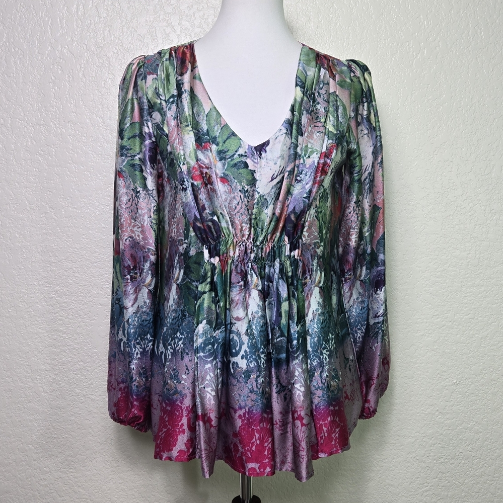 Sundance Sugarplum Silk Floral Multicolor Blouse, Size S